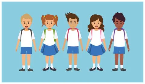 Vector flat cartoon character of  a group of different nationalities children Stock Illustration