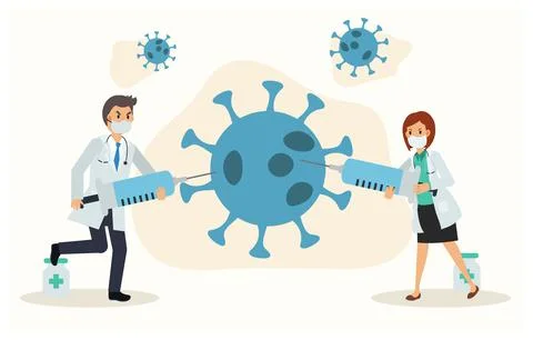 Vector flat cartoon character illustration of Male and female Doctor with Cor Stock Illustration