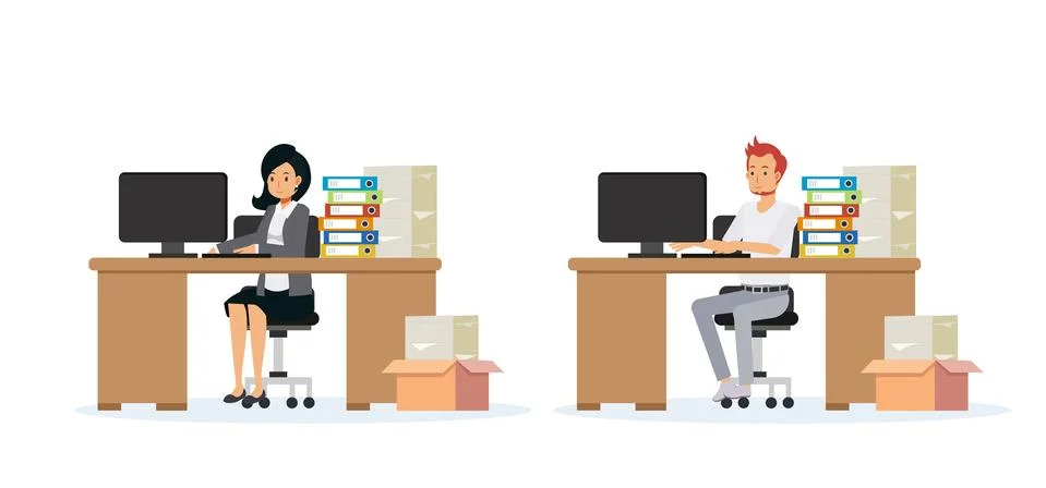 Vector flat cartoon character illustration of business people are working in  Illustrazione stock