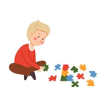 Vector flat cartoon character illustration of smiling child boy who sits on Stock Illustration