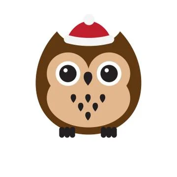 Vector flat cartoon colored owl in winter hat Stock Illustration