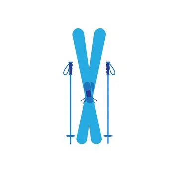 Vector flat cartoon crossed ski Stock Illustration