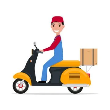 Vector flat cartoon delivery man on a scooter Illustration