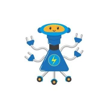 Vector flat cartoon funny male boy robot Stock Illustration