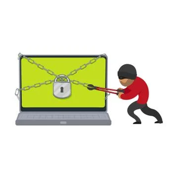 Vector flat cartoon hacher data attack concept Illustrazione stock
