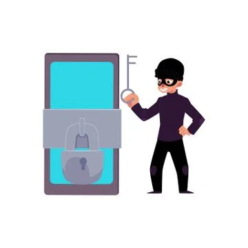 Vector flat cartoon hacher data attack concept Stock Illustration