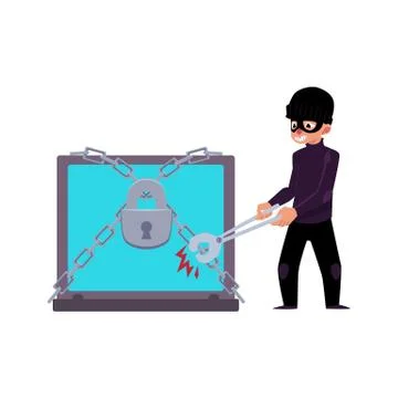 Vector flat cartoon hacher data attack concept Stock Illustration