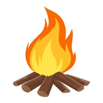 Vector Flat Cartoon Illustration of a Campfire with Logs. Design Template for Illustrazione stock