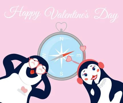 Vector flat cartoon illustration of a penguin couple.A couple of penguins in Stock Illustration