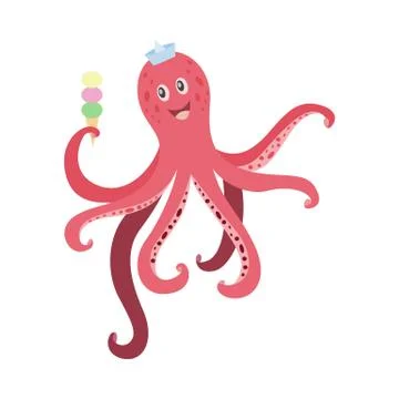 Vector flat cartoon isolated illustration of cute funny octopus 스톡 일러스트