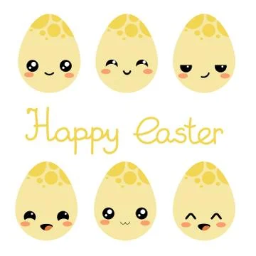 Vector flat cartoon kawaii egg set with lettering Stock Illustration