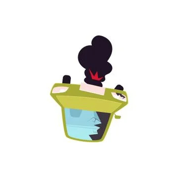 Vector flat cartoon overturned damaged car Stock Illustration