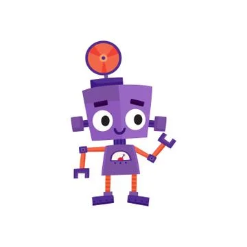 Vector flat cartoon small funny male boy robot Stock Illustration