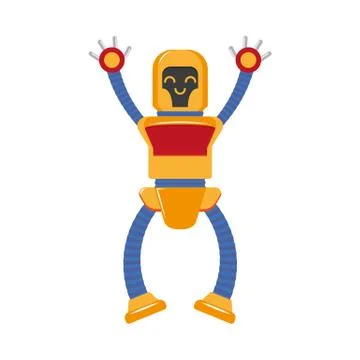 Vector flat cartoon small funny male boy robot 스톡 일러스트