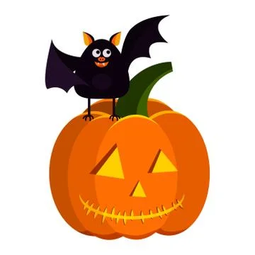 Vector flat cartoon style halloween design element - orange pumpkin jack lant Stock Illustration