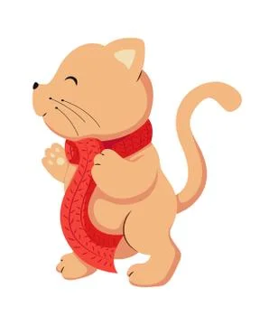Vector flat cat animal illustration for Christmas and new year symbol element Stock Illustration