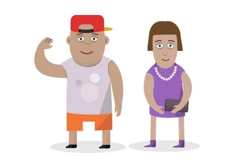 Vector flat character design on couple. Boy and girl on isolated white Stock Illustration