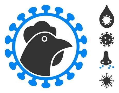Vector Flat Chicken Flu Virus Icon with Bonus Icons Stock Illustration