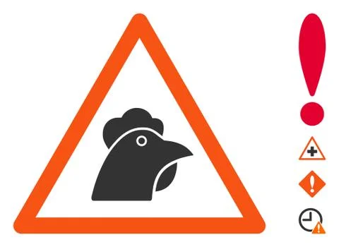 Vector Flat Chicken Warning Icon with Bonus Icons Stock Illustration