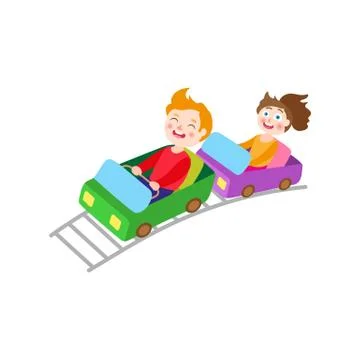 Vector flat children riding on roller coaster Stock Illustration