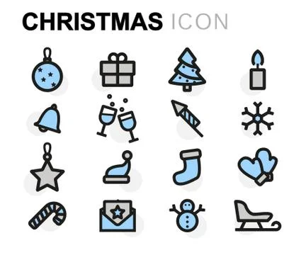 Vector flat christmas icons set Stock Illustration