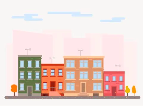 Vector flat city in autumn Stock Illustration