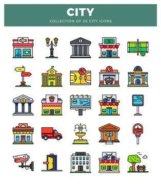 Vector flat city icons. isolated on white background. urban elements. Stock Illustration