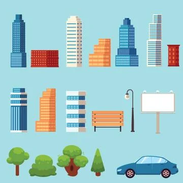Vector flat city urban objects set Illustrazione stock