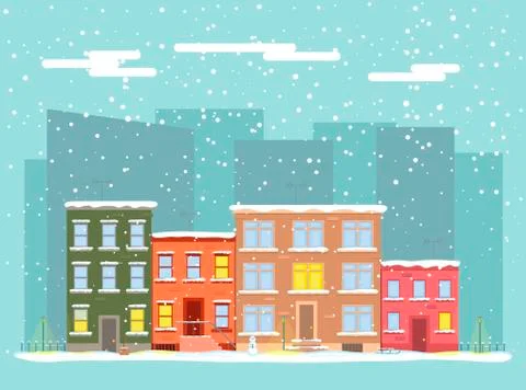 Vector flat city in winter. Stock Illustration