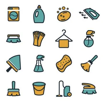 Vector flat cleaning icons set Stock Illustration