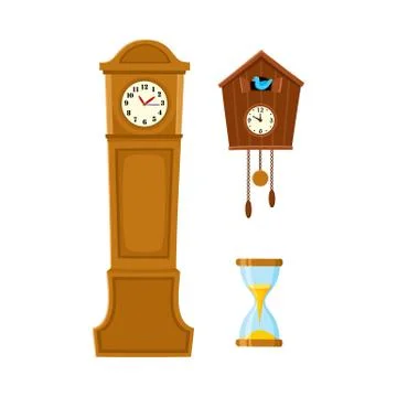 Vector flat clock types icon set isolated Stock Illustration