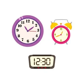 Vector flat clock types icon set isolated Stock Illustration