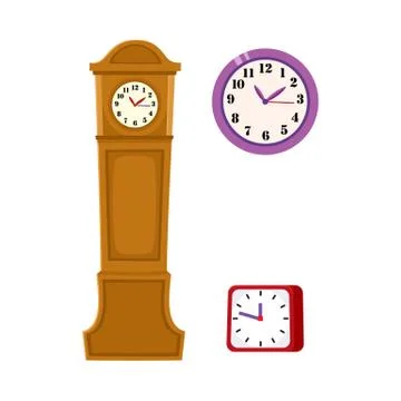 Vector flat clock types icon set isolated Stock Illustration