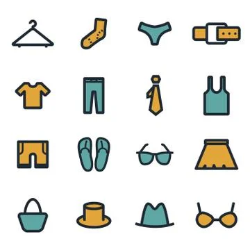 Vector flat clothes icons set Stock Illustration