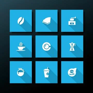 Vector flat coffee icon set Illustrazione stock