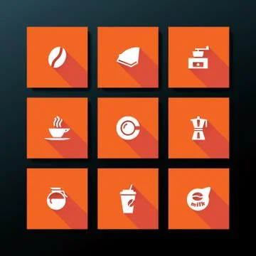 Vector flat coffee icon set Stock Illustration