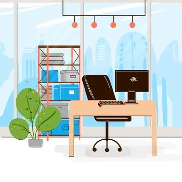 Vector Flat Collection of Creative Workplace with Modern Open Space and Empty イラスト素材