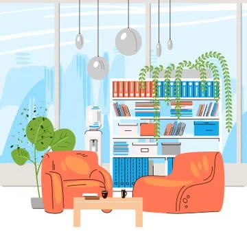 Vector Flat Collection of Creative Workplace with Modern Open Space and Empty 库存插图