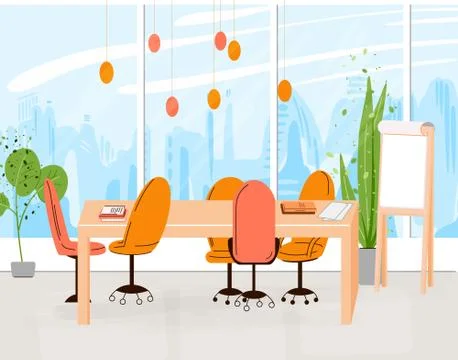 Vector Flat Collection of Creative Workplace with Modern Open Space and Empty Stockillustratie