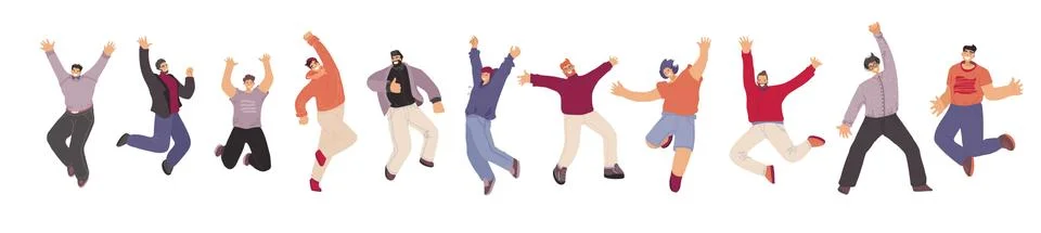 Vector flat collection of Happy Man illustration, dancing and jumping with joy Stock Illustration