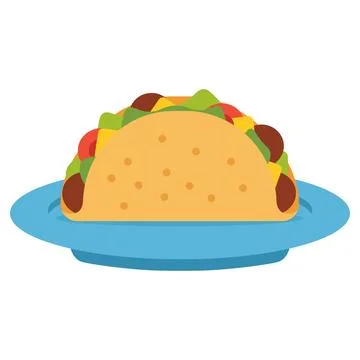 Vector flat color of delicious taco with a hard shell, filled with fresh in.. Stock Illustration