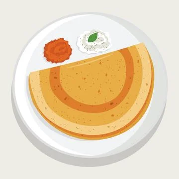 Vector flat color of Dosa or rice crepe is a crispy Indian pancake made fro.. Stock Illustration
