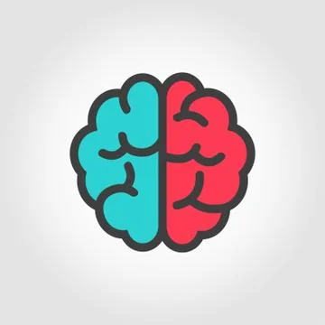 Vector flat color line brain icon. Stock Illustration