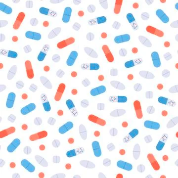 Vector flat color pill seamless pattern. Stock Illustration