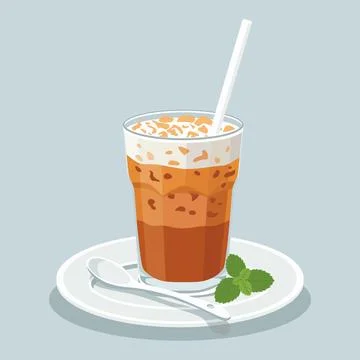 Vector flat color of Thai iced tea or cha yen with condensed milk and evapo.. Stock Illustration