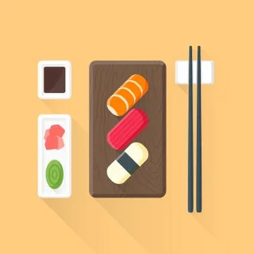 Vector flat colored sushi set illustration icon. Stock Illustration