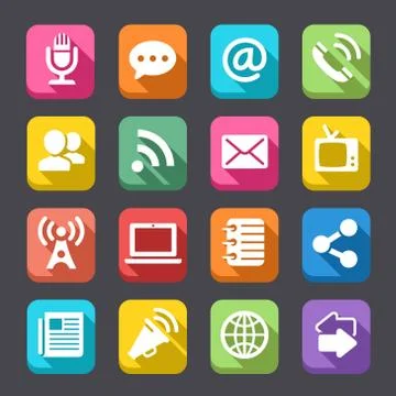 Vector Flat Communication Icon Set Stock Illustration