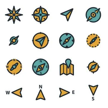 Vector flat compass icons set Stock Illustration