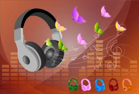 Vector flat concept - headphones and musical note Illustrazione stock