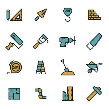 Vector flat construction icons set Stock Illustration